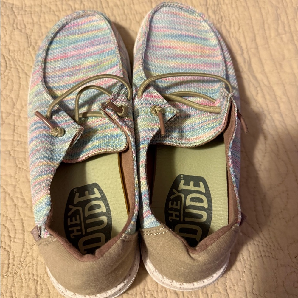 Hey Dude Women’s Pastel Rainbow Knit Slip-On’s